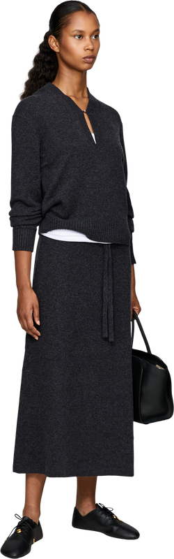 Woll-Cashmere-Pullover mit V-Ausschnitt Dunkelgrau
