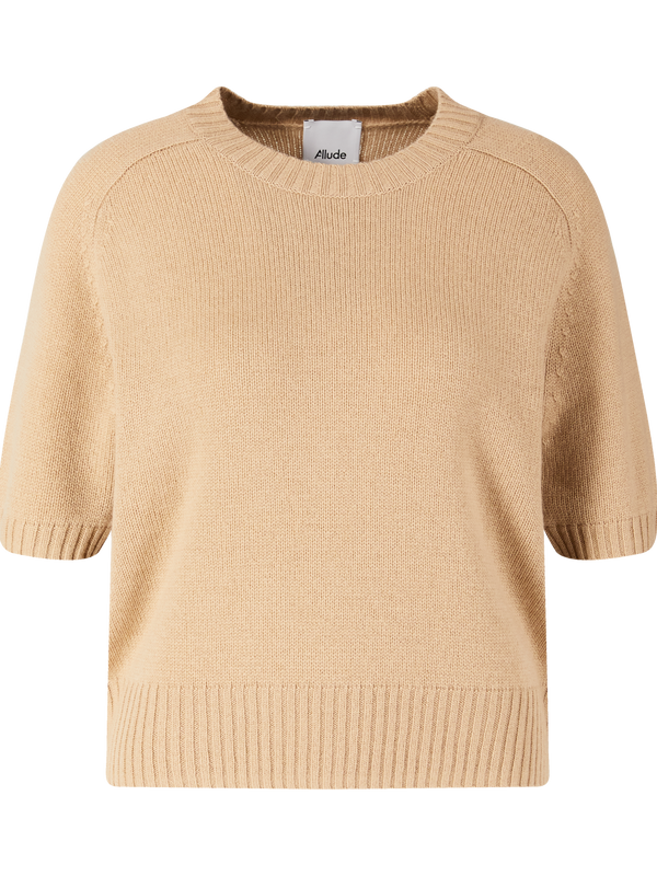 Short-sleeved cashmere crew-neck jumper beige