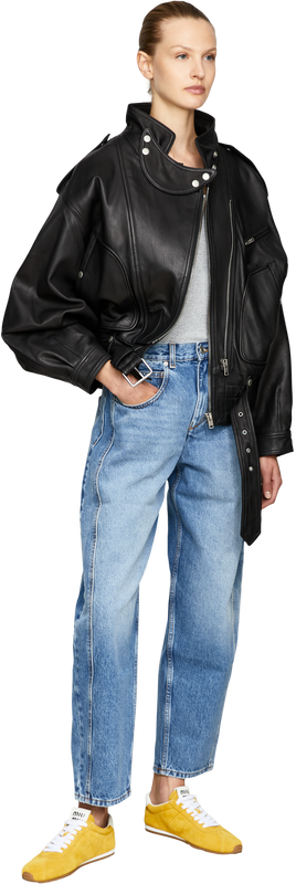 'Farza' lambskin jacket in a biker style, black