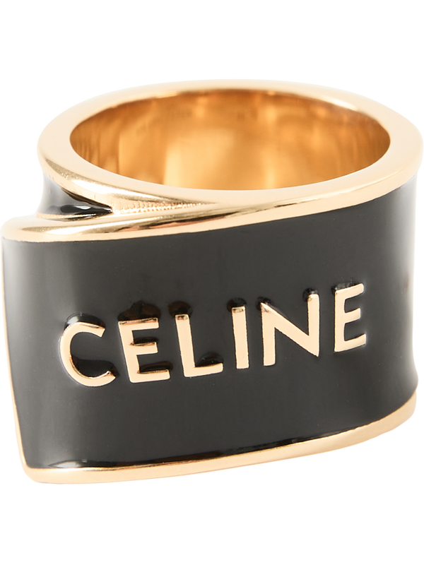 Breiter Ring mit Celine Paris-Prägung Schwarz/Gold