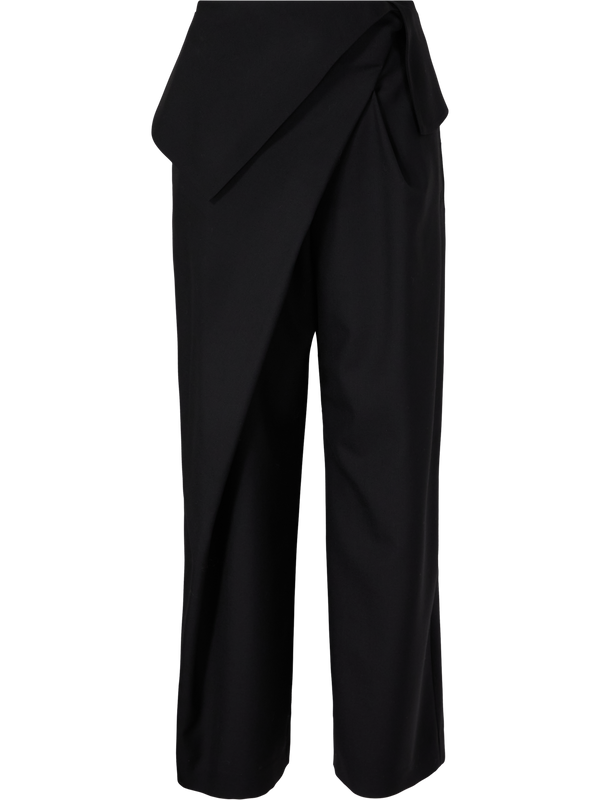 Drapierte Wollhose mit Logo-Stickerei Schwarz