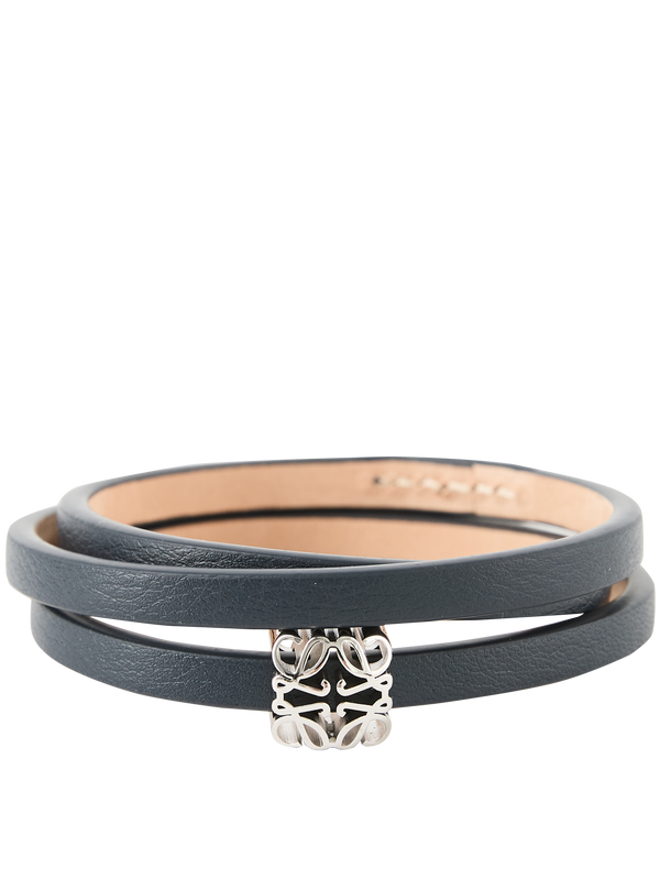 'Anagram Bombé' calfskin bracelet in Deep Navy