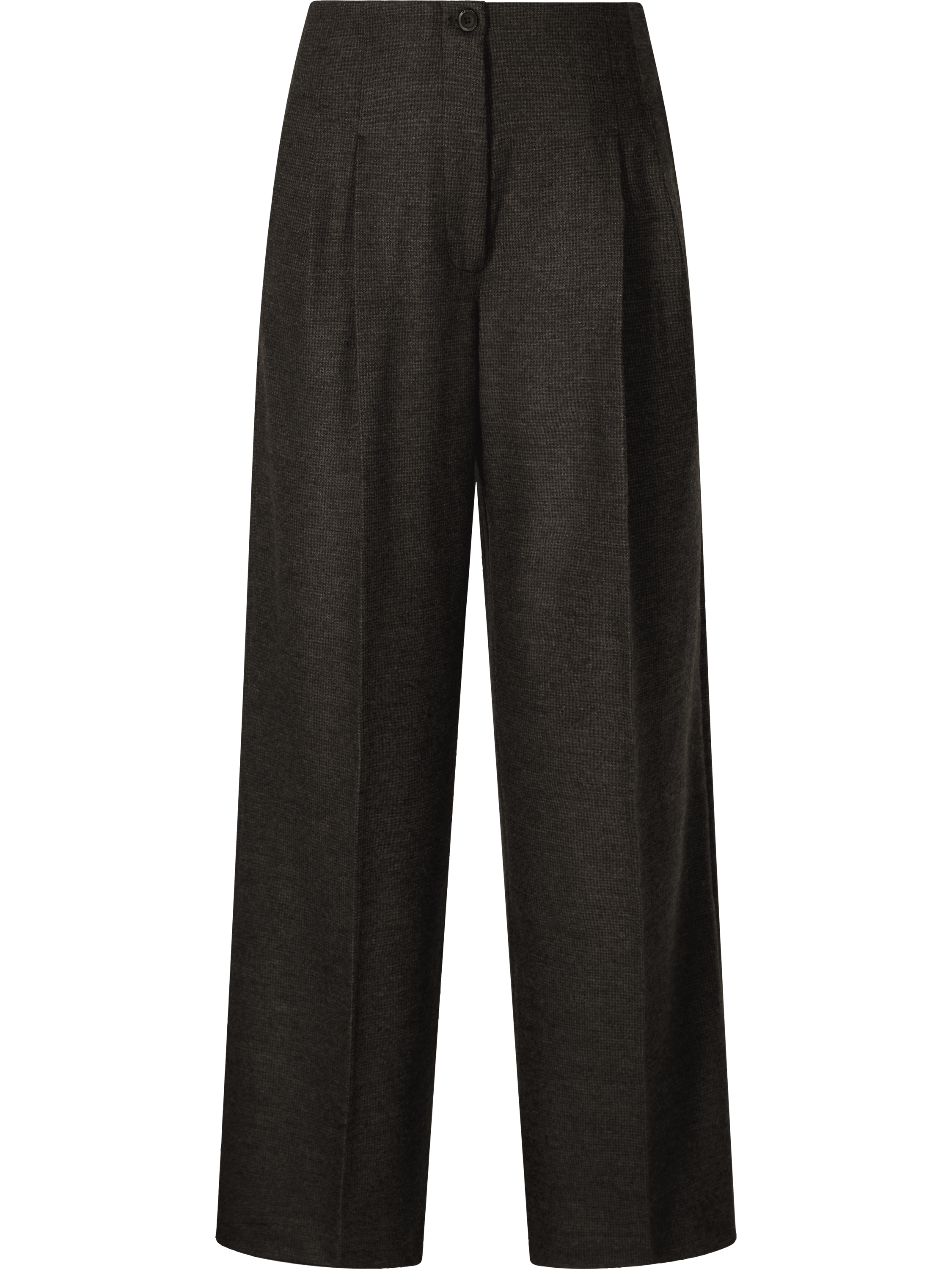 Wollhose 'Lainie Pepita' mit Bundfalten Nero/Schokolade