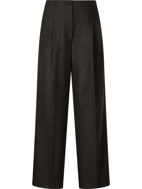 Wollhose 'Lainie Pepita' mit Bundfalten Nero/Schokolade