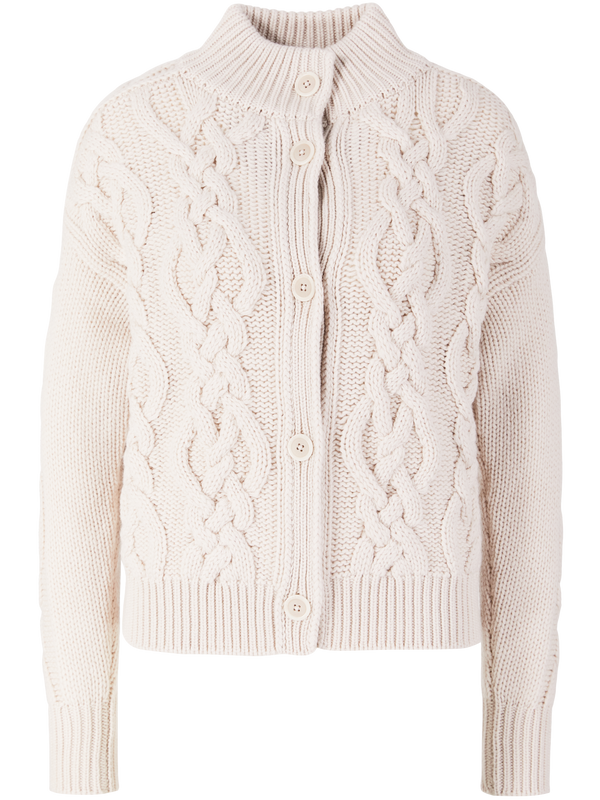 'Zira' cashmere cardigan with cable knit pattern in Alabaster