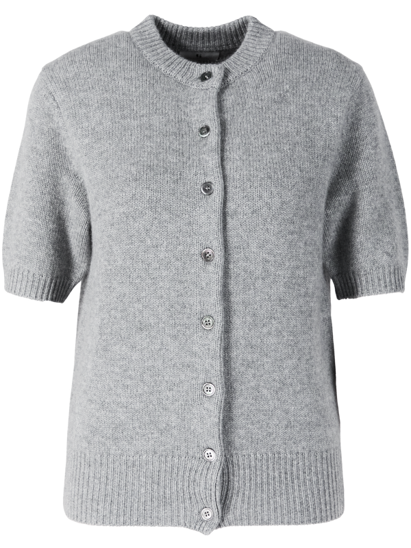 Short-sleeved cashmere cardigan in Silver Melange