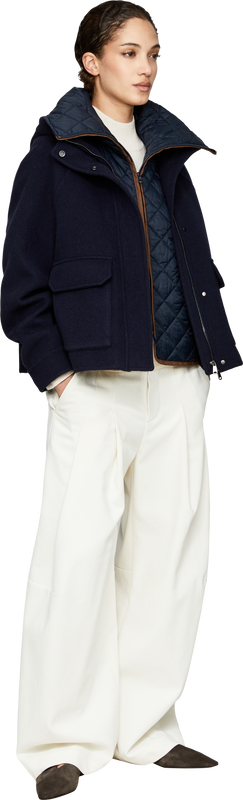 Woll-Cashmere-Blouson mit Steppweste Marineblau