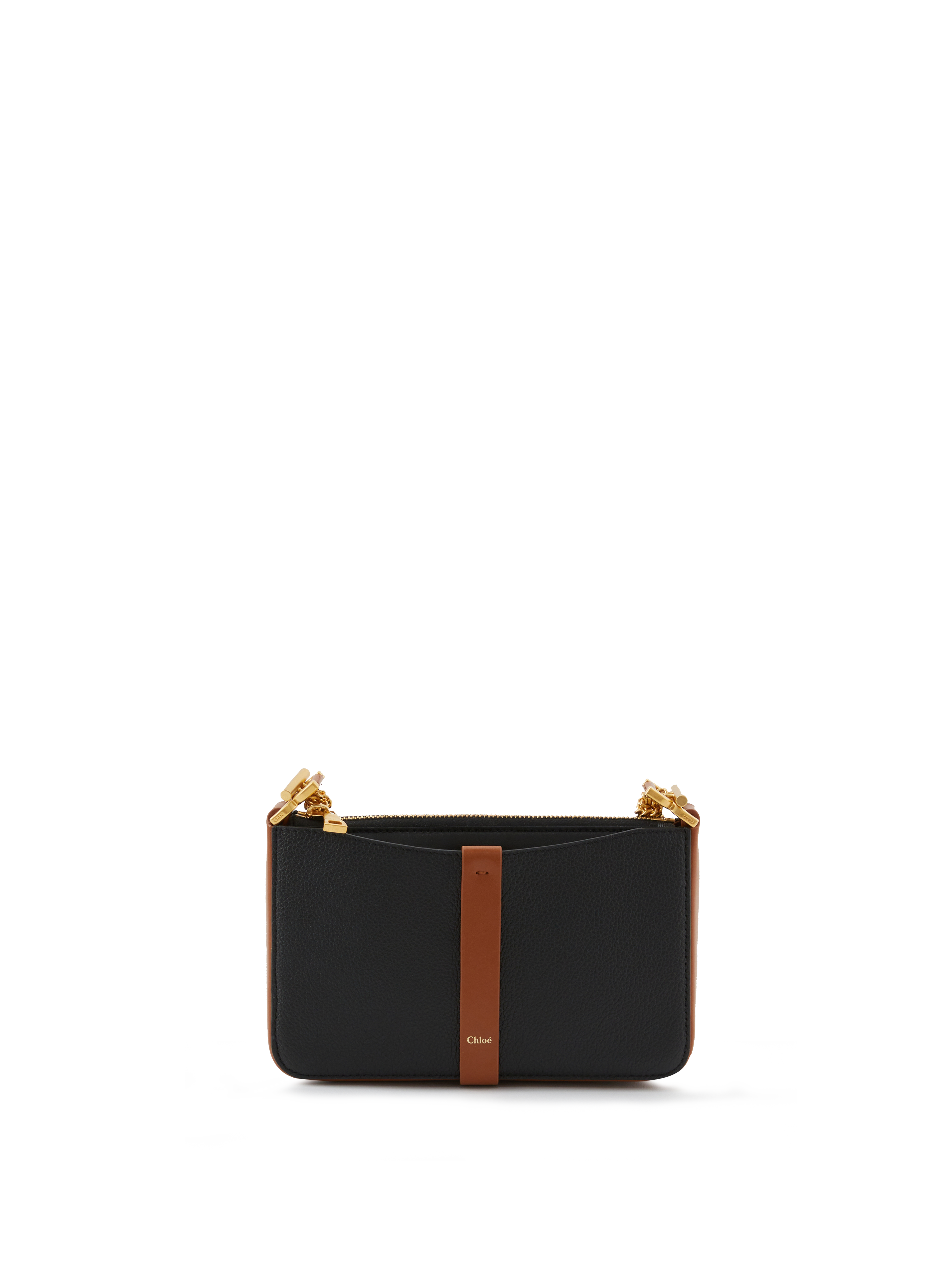 Pouch 'Marcie' mit Kette Schwarz/Cognac