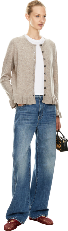 Wool-cashmere cardigan with flounces taupe