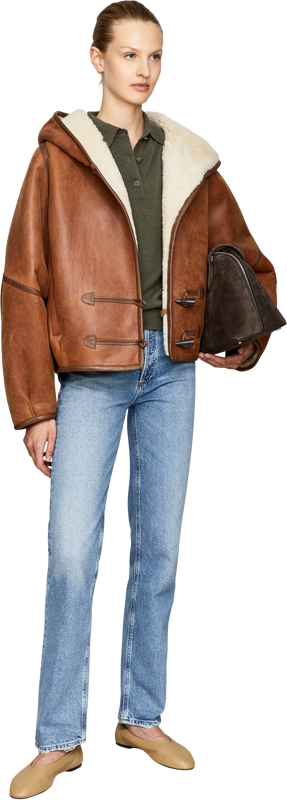 'Amiel' short coat in cognac-coloured lambskin