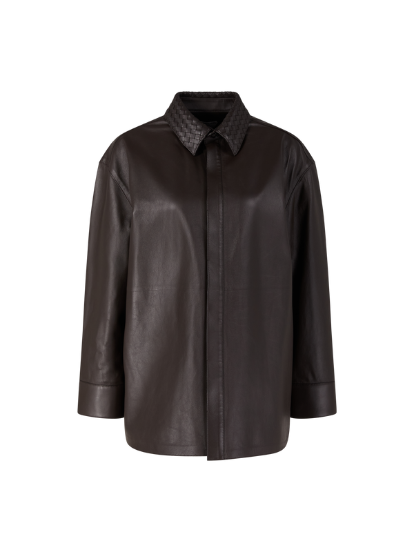 Lammlederjacke mit Intrecciato Kragen Dark Carrubo