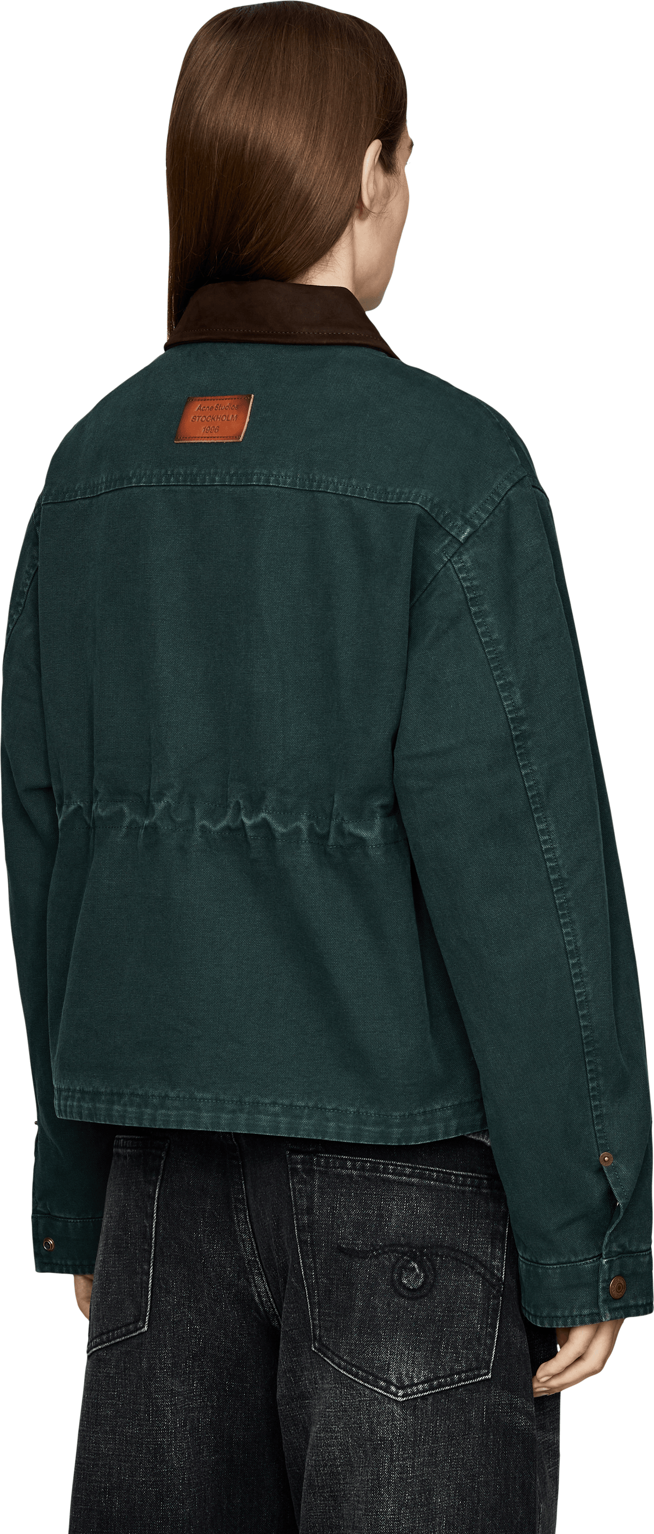 Acne Studios Blousonjacke aus gewaschenem Canvas Dunkelgrün, Rückansicht – UNGER.DE
