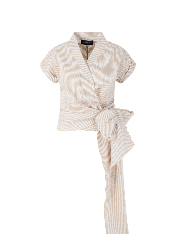 Gestreiftes Top mit Seersucker-Optik Beige