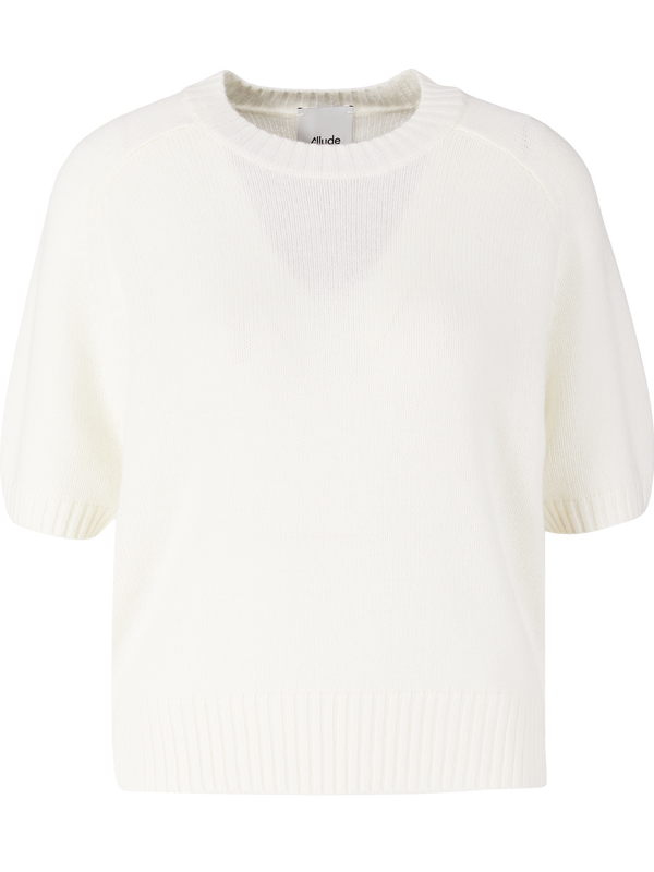 Kurzärmliger Cashmere-Rundhalspullover Weiß
