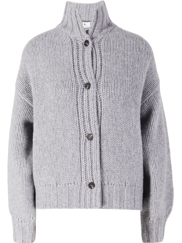 Cashmere-Seidenstrickjacke mit Stehkragen Silver Melange