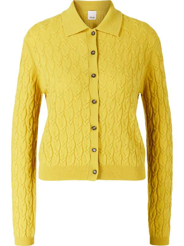 Cashmere-Strickjacke mit Zopfmuster Gelb