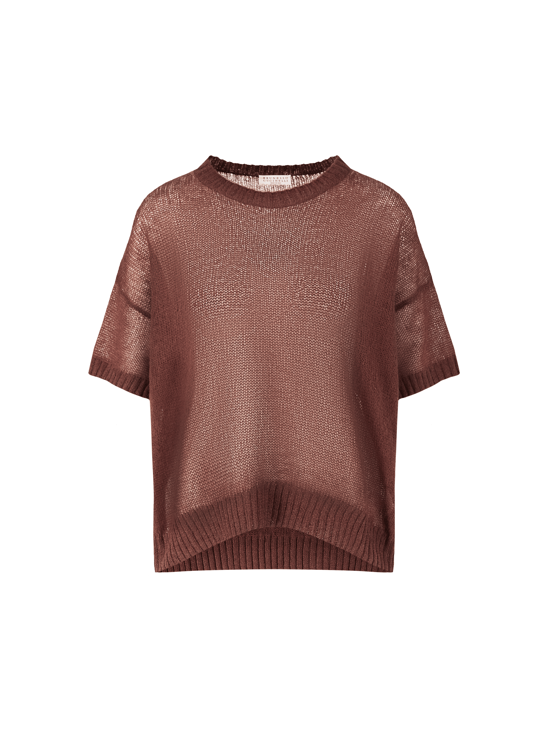 Mohair-Kurzarmpullover mit Monili-Perlen Braun