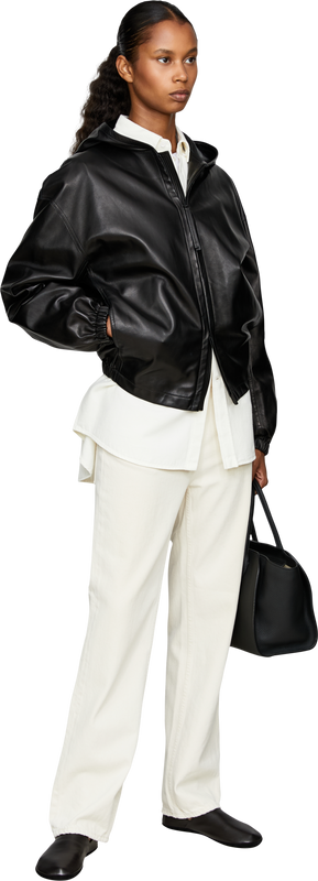 Lambskin bomber jacket with hood black