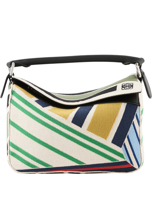 'Puzzle Embro Canvas Small' handbag, ecru/multicoloured