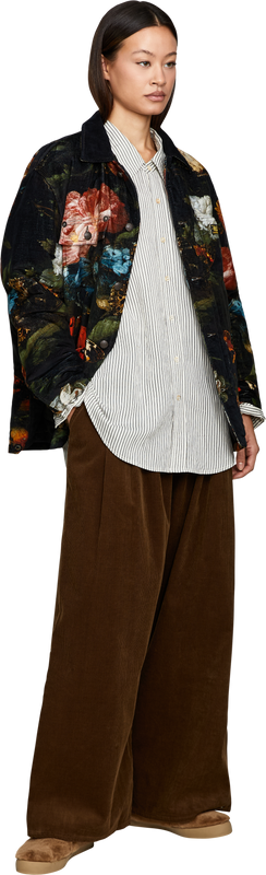 Shirt jacket with a butterfly and floral pattern – black