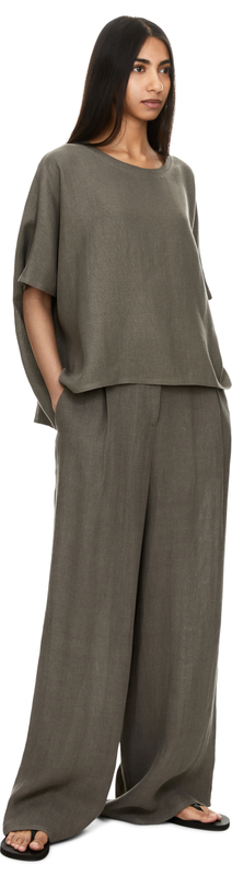 Weite Hose aus Crêpe-Leinen Anthrazit