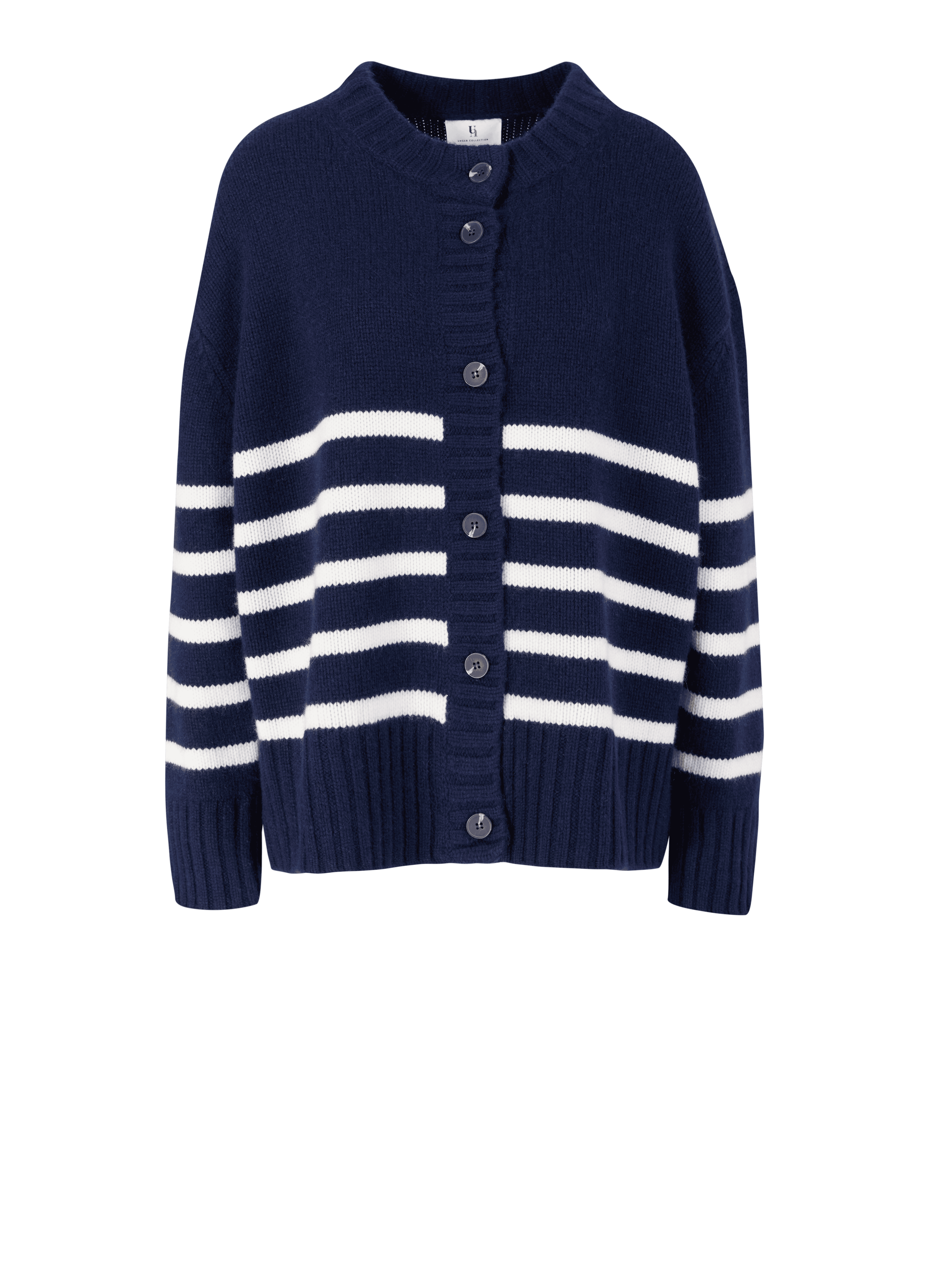 Oversized Cashmere-Strickjacke 'Betty' Marineblau/Crème