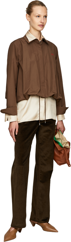 Oversized shirt with double ‘L’ embroidery – brown