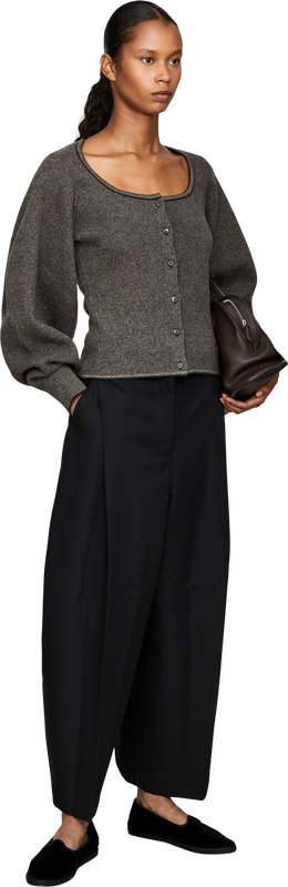 Fitted 'Tempo' woollen cardigan with a U-neck taupe