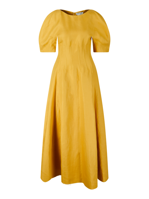 Leinenkleid 'Ranya' mit Puffärmel Gelb