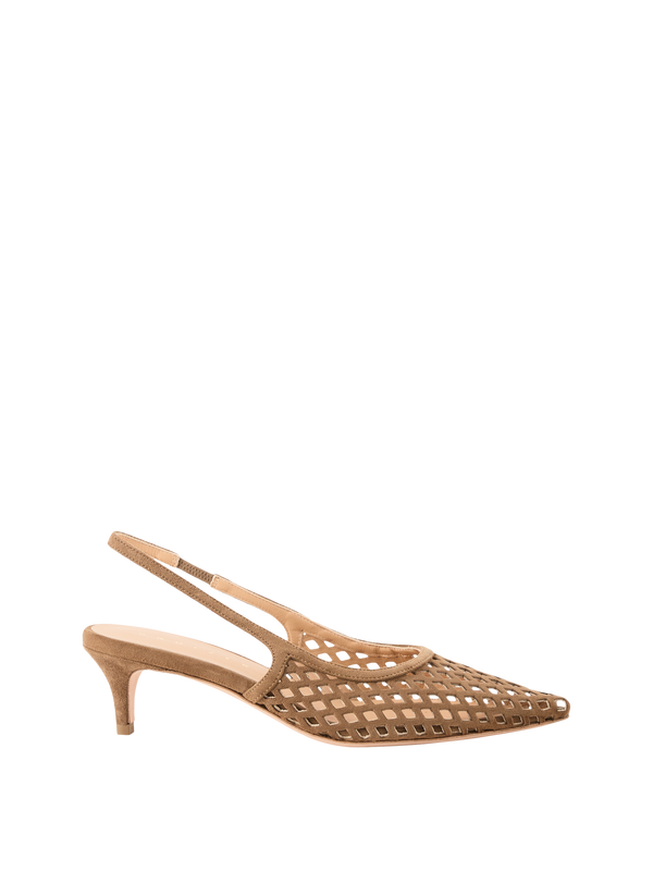 Slingback-Pumps aus Veloursleder Taupe