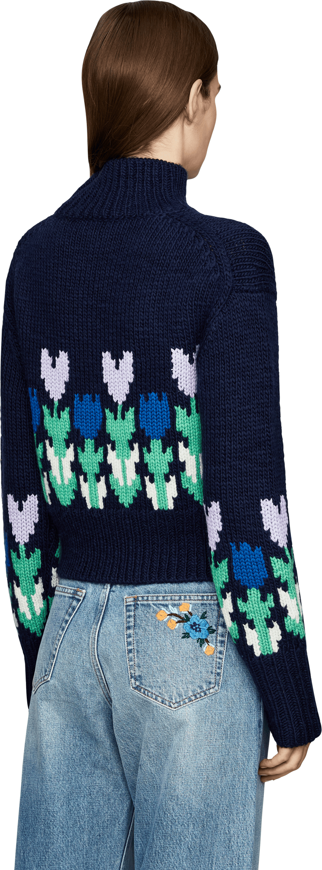 Chloé Cropped Strickpullover aus Wolle und Cashmere Marineblau, Rückansicht – UNGER.DE