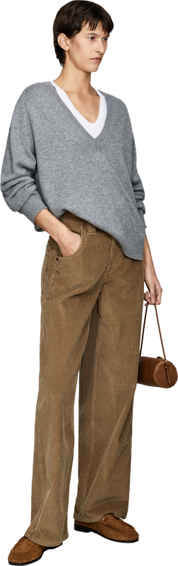 Corduroy trousers with Monili pearls, taupe