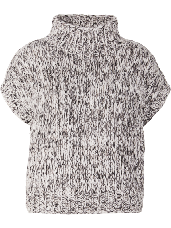 Cashmere-silk top ‘Hestia Handstrick’ taupe/ecru