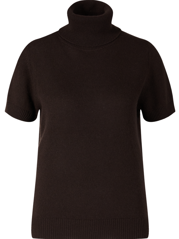 Short-sleeved cashmere roll-neck jumper dark brown