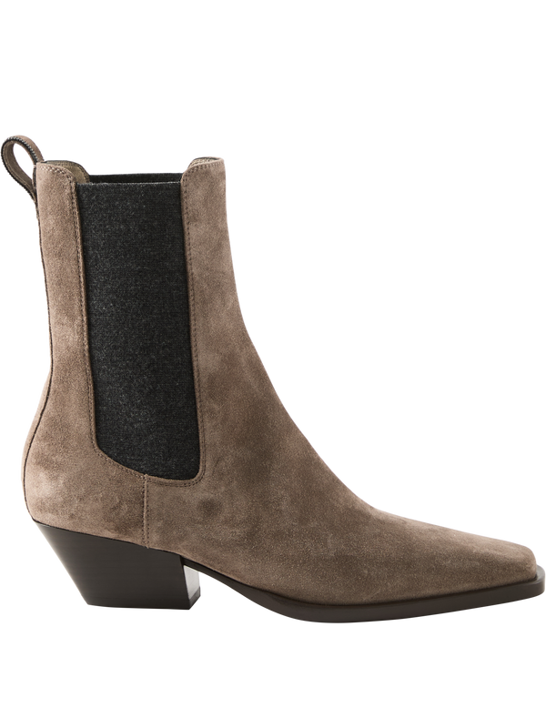 Stiefeletten aus Kalbsveloursleder Taupe