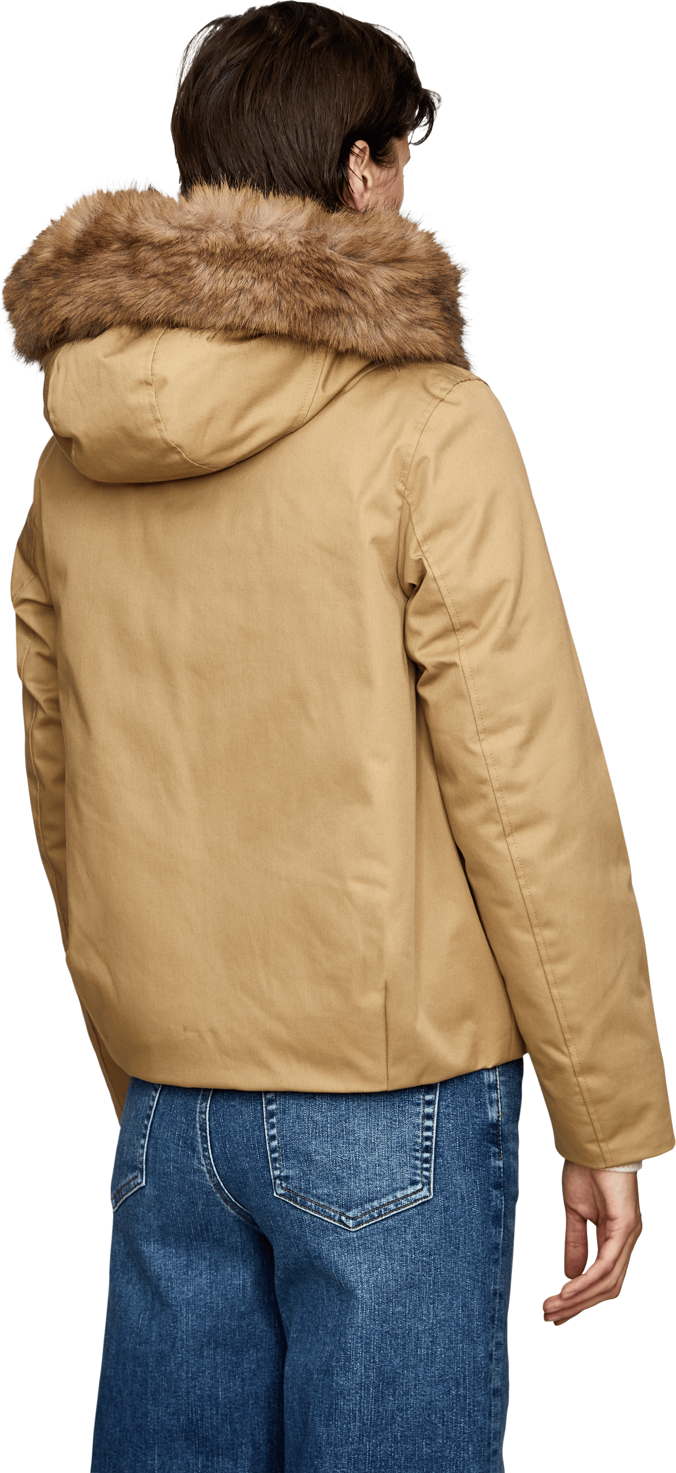 Woolrich Kurze Daunenjacke mit Kapuze Beige, Rückansicht – UNGER.DE