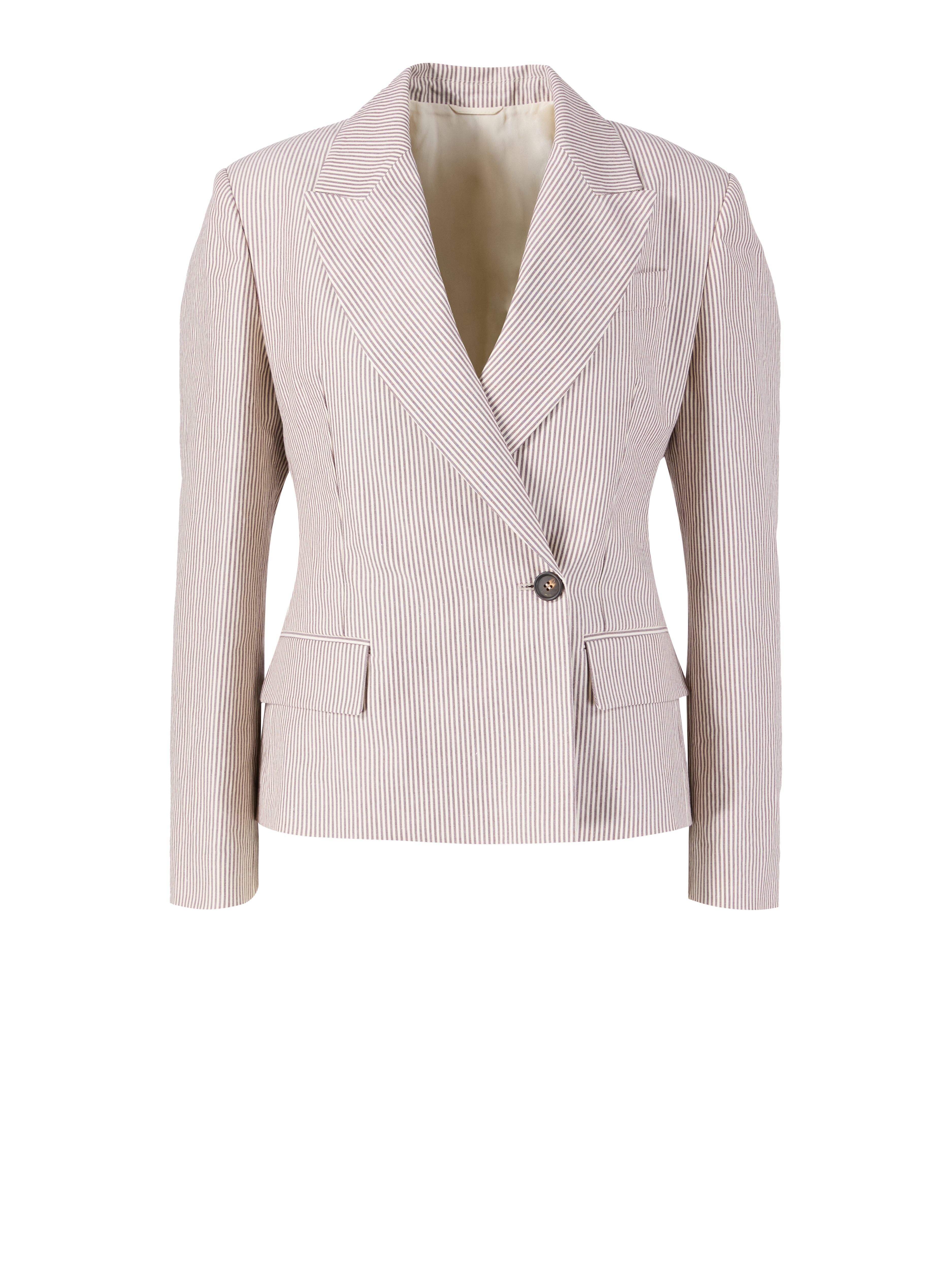 Striped cotton and linen blazer Beige