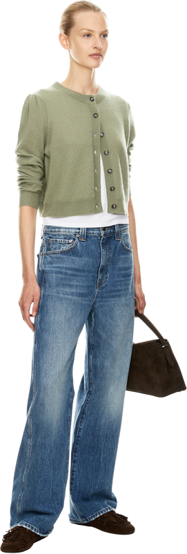 Cropped Cashmere-Strickjacke Grün 