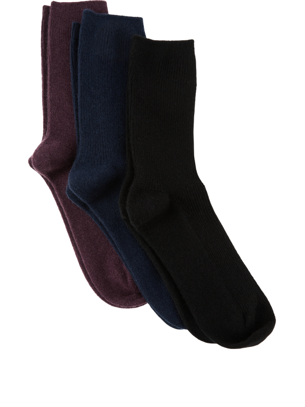 Pack of 3 cashmere socks: Blackberry/Midnight/Black