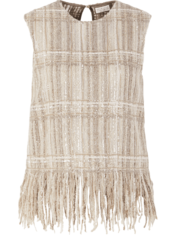 Stricktop mit Pailletten Beige