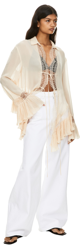 Hemd 'Georgette' mit Spitzenbesatz Beige