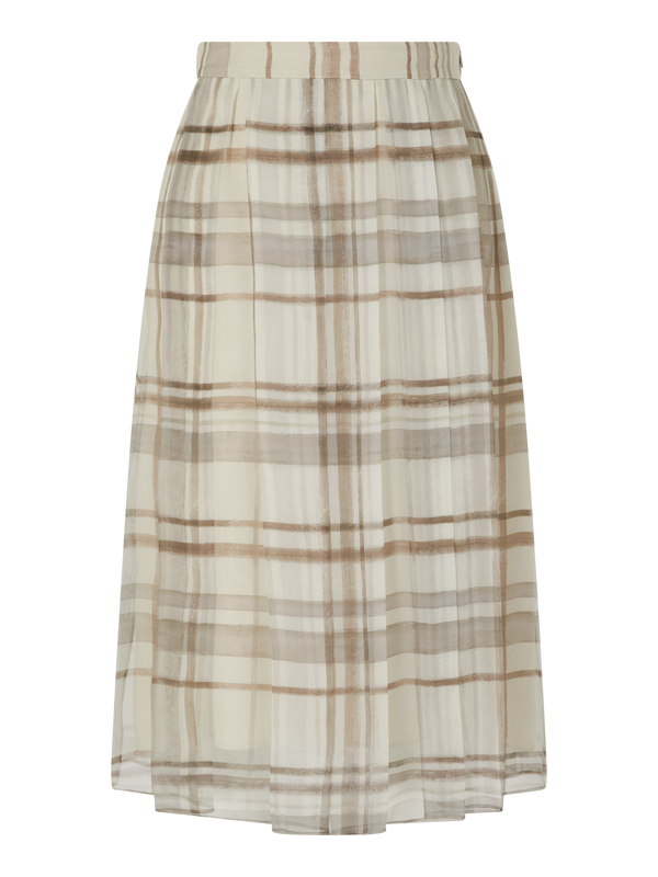 Karierter Midirock aus Seide Crème