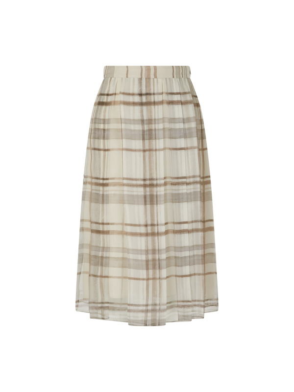 Checked silk midi skirt cream