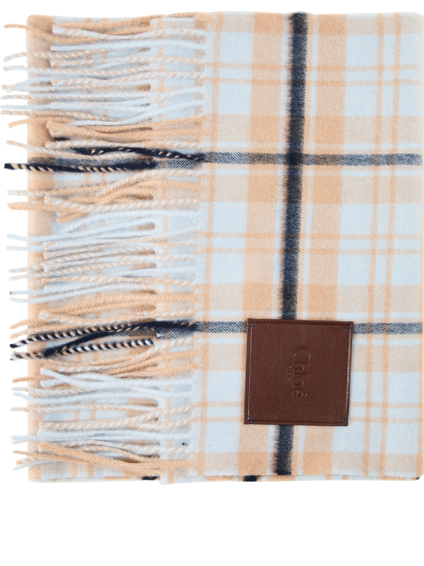 Karierter Cashmere-Schal Beige/Hellblau
