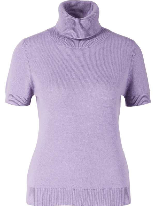 Short-sleeved cashmere roll-neck jumper lilac