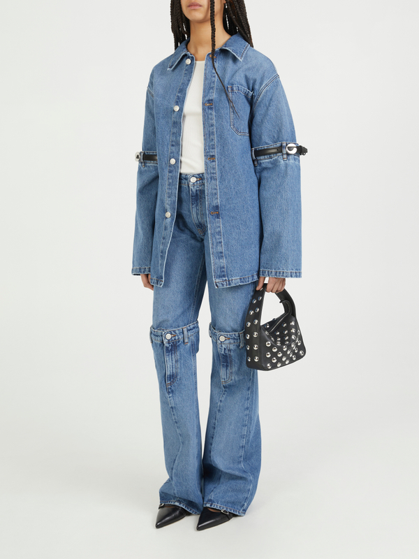 Flared-Leg Jeans mit offenem Knie Blau