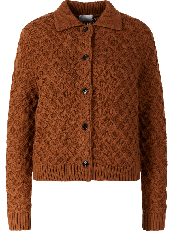 Wool-cashmere cardigan with a cable knit pattern brown