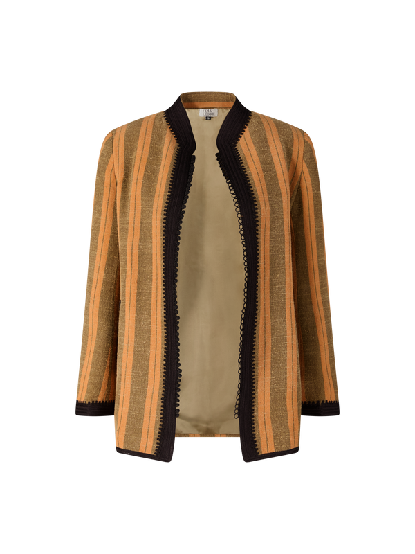 Gestreifter Blazer aus Leinen mit orientalischem Strickmuster Multi