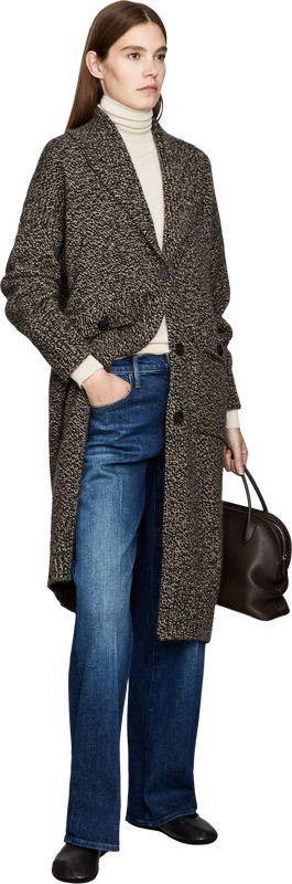 'Maxi' Cashmere Coat – Black/Taupe