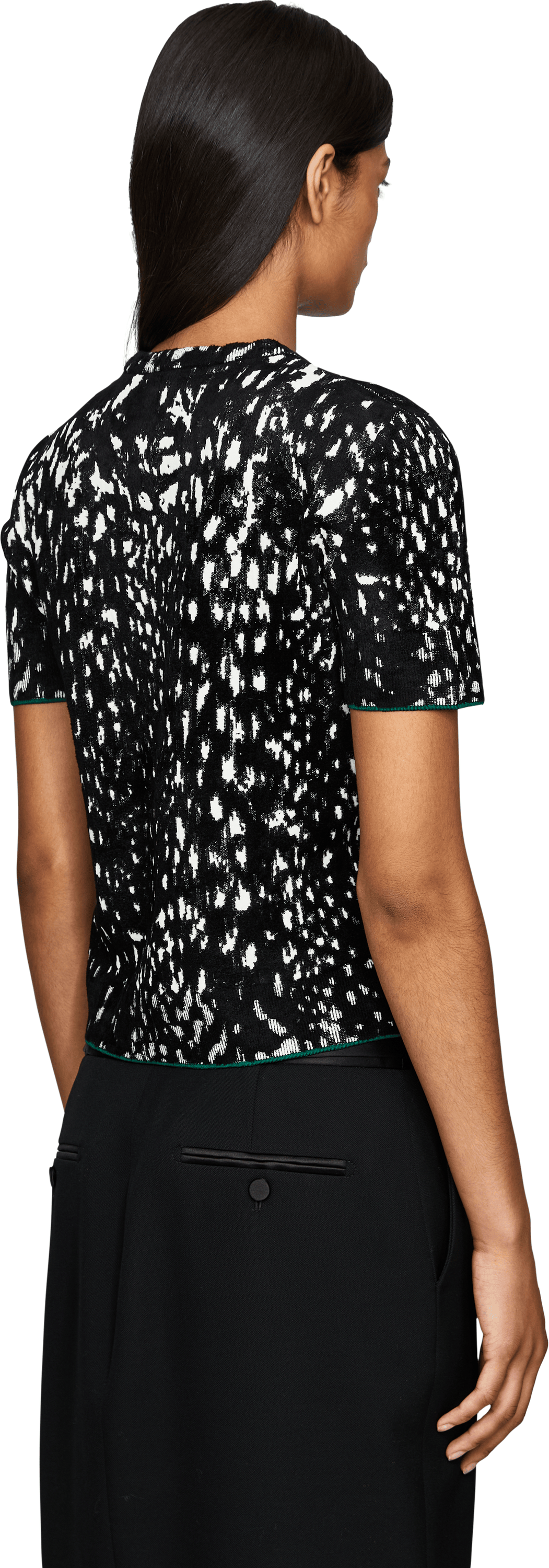 Tom Ford Samtiger Kurzarmpullover mit Luchs-Jacquard Schwarz, Rückansicht – UNGER.DE